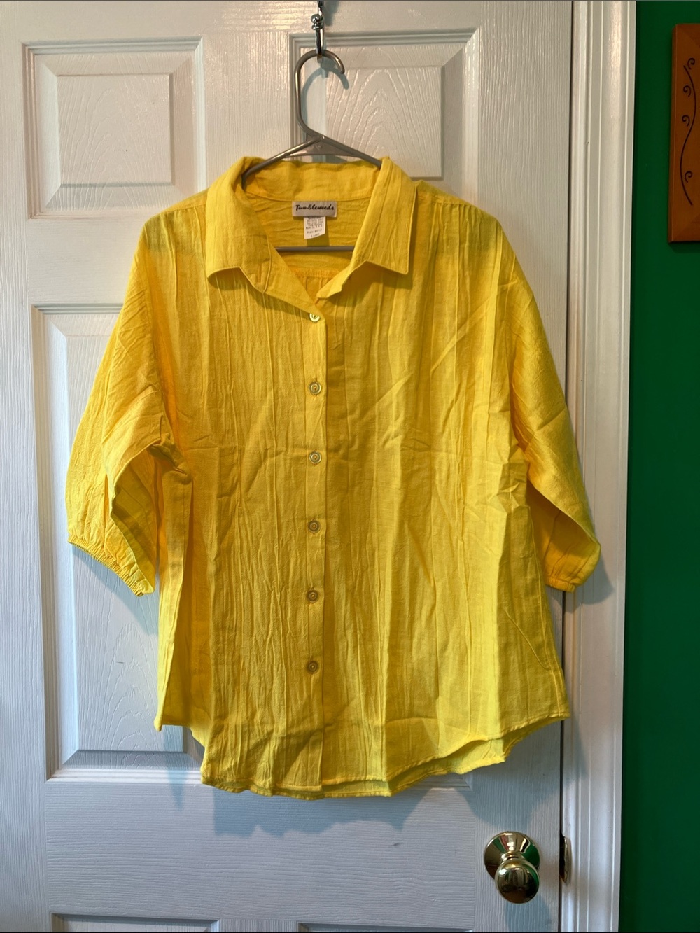 Bright Yellow Button-Up Linen Shirt x large summer luxury